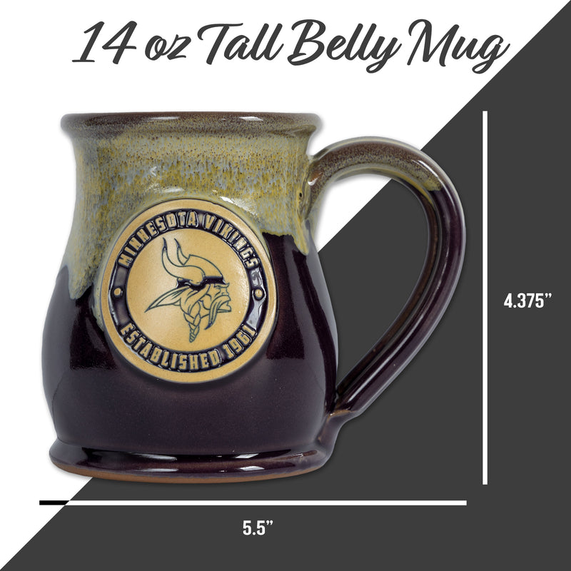 Minnesota Vikings 14-oz Two-Tone Tall Belly Mug, Handmade Large Ceramic Coffee Mug With Team Logo, Premium Deneen Pottery Made in USA