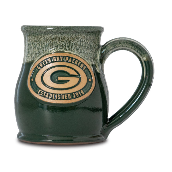 Green Bay Packers 14-oz Two-Tone Tall Belly Mug, Handmade Large Ceramic Coffee Mug With Team Logo, Premium Deneen Pottery Made in USA
