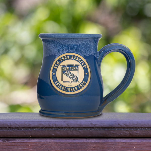 New York Rangers 14-oz Two-Tone Tall Belly Mug, Handmade Large Ceramic Coffee Mug With Team Logo, Premium Deneen Pottery Made in USA