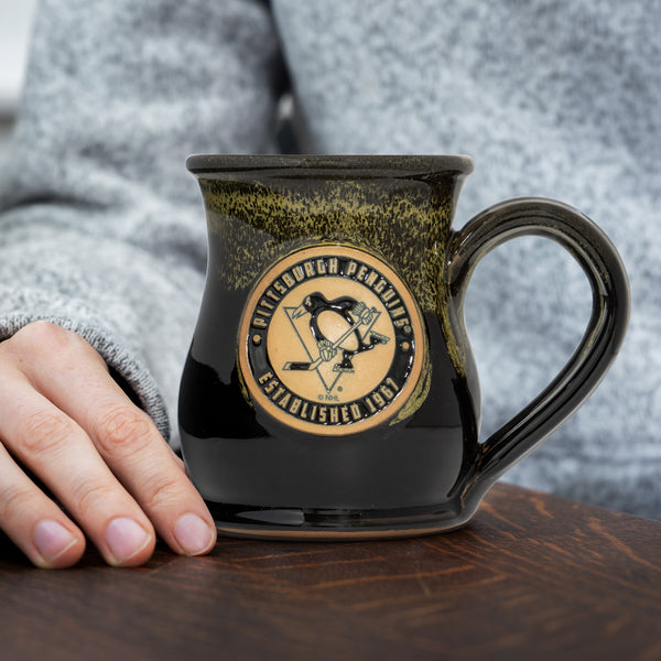 Pittsburgh Penguins 14-oz Two-Tone Tall Belly Mug, Handmade Large Ceramic Coffee Mug With Team Logo, Premium Deneen Pottery Made in USA