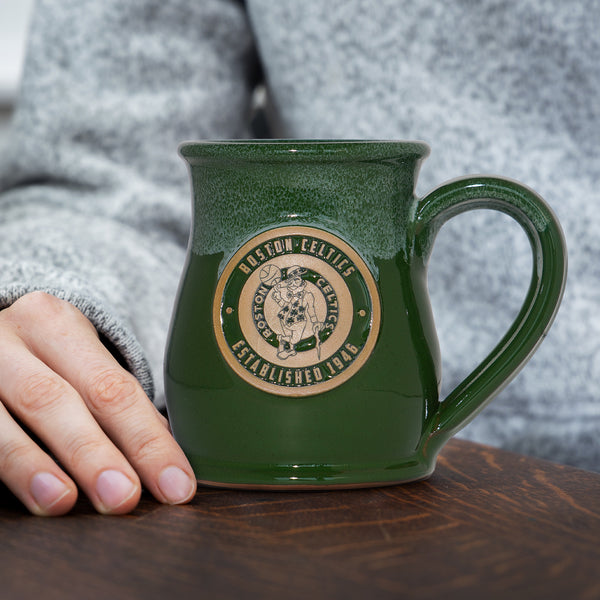 Boston Celtics 14-oz Two-Tone Tall Belly Mug, Handmade Large Ceramic Coffee Mug With Team Logo, Premium Deneen Pottery Made in USA