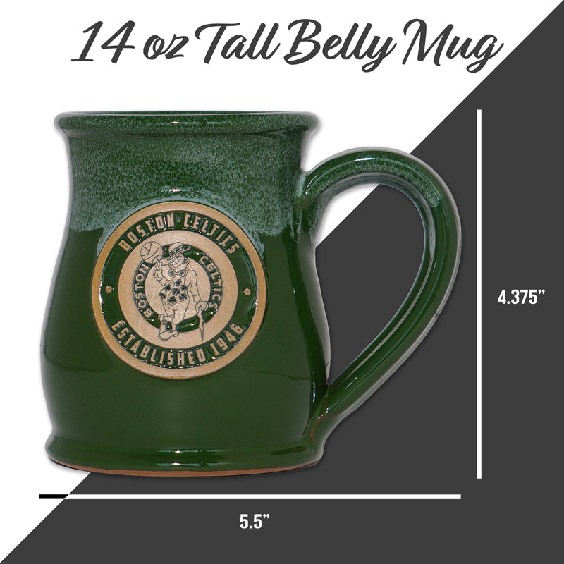 Boston Celtics 14-oz Two-Tone Tall Belly Mug, Handmade Large Ceramic Coffee Mug With Team Logo, Premium Deneen Pottery Made in USA