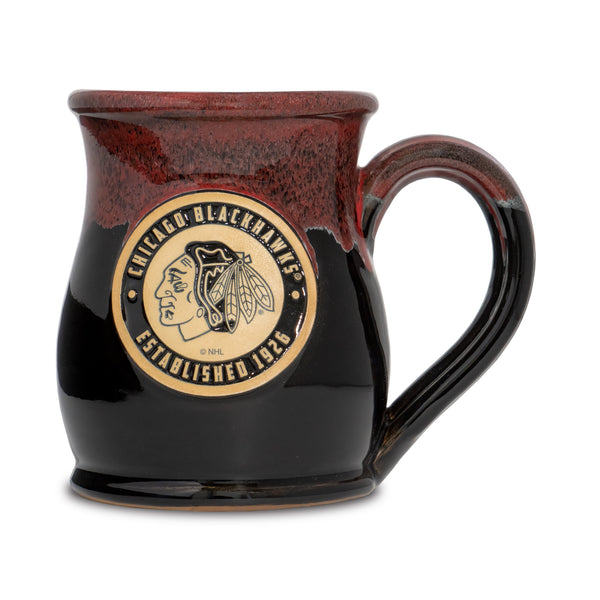 Chicago Blackhawks 14-oz Two-Tone Tall Belly Mug, Handmade Large Ceramic Coffee Mug With Team Logo, Premium Deneen Pottery Made in USA