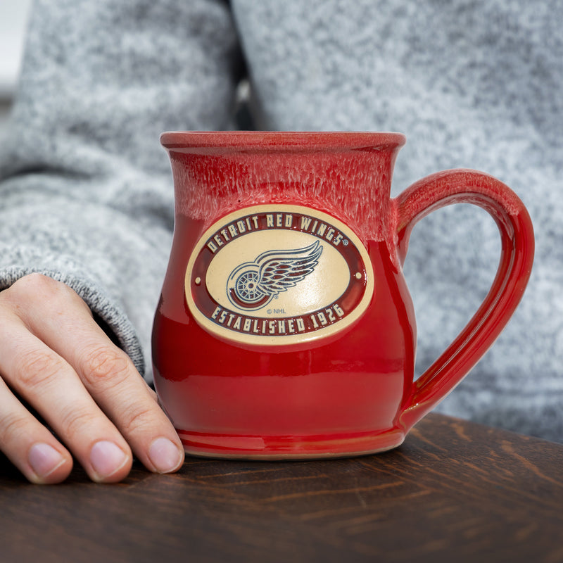 Detroit Red Wings 14-oz Two-Tone Tall Belly Mug, Handmade Large Ceramic Coffee Mug With Team Logo, Premium Deneen Pottery Made in USA