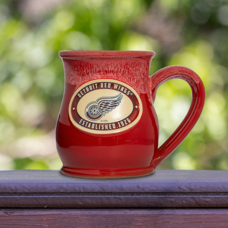 Detroit Red Wings 14-oz Two-Tone Tall Belly Mug, Handmade Large Ceramic Coffee Mug With Team Logo, Premium Deneen Pottery Made in USA