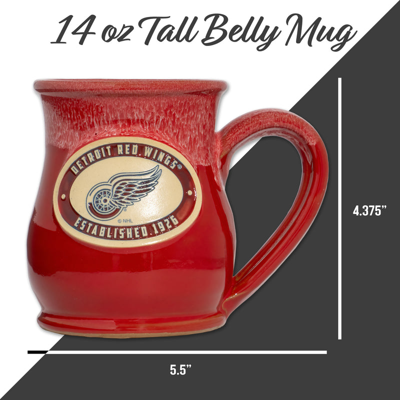 Detroit Red Wings 14-oz Two-Tone Tall Belly Mug, Handmade Large Ceramic Coffee Mug With Team Logo, Premium Deneen Pottery Made in USA