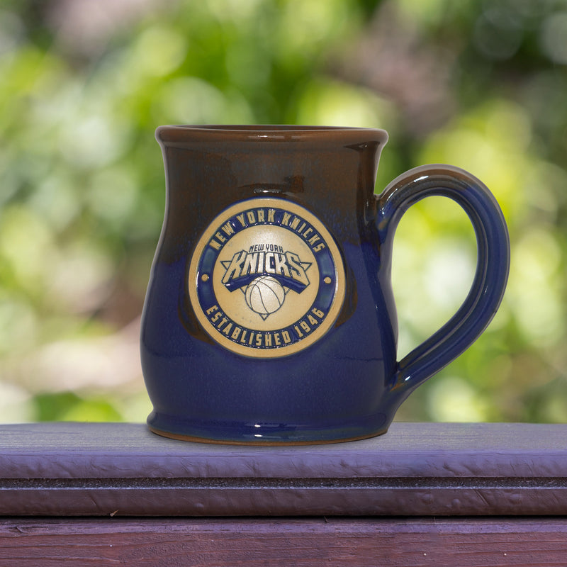 New York Knicks 14-oz Two-Tone Tall Belly Mug, Handmade Large Ceramic Coffee Mug With Team Logo, Premium Deneen Pottery Made in USA