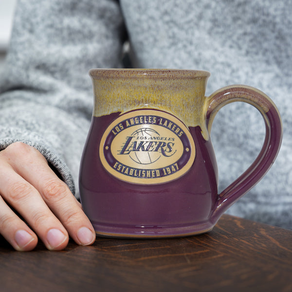 Los Angeles Lakers 14-oz Two-Tone Tall Belly Mug, Handmade Large Ceramic Coffee Mug With Team Logo, Premium Deneen Pottery Made in USA