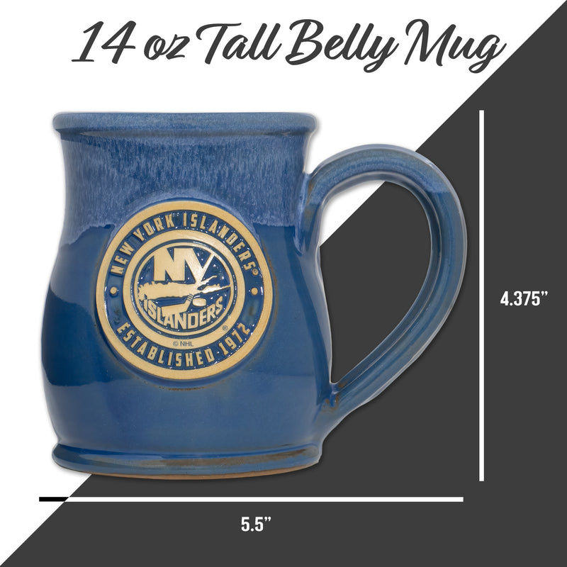 New York Islanders 14-oz Two-Tone Tall Belly Mug, Handmade Large Ceramic Coffee Mug With Team Logo, Premium Deneen Pottery Made in USA
