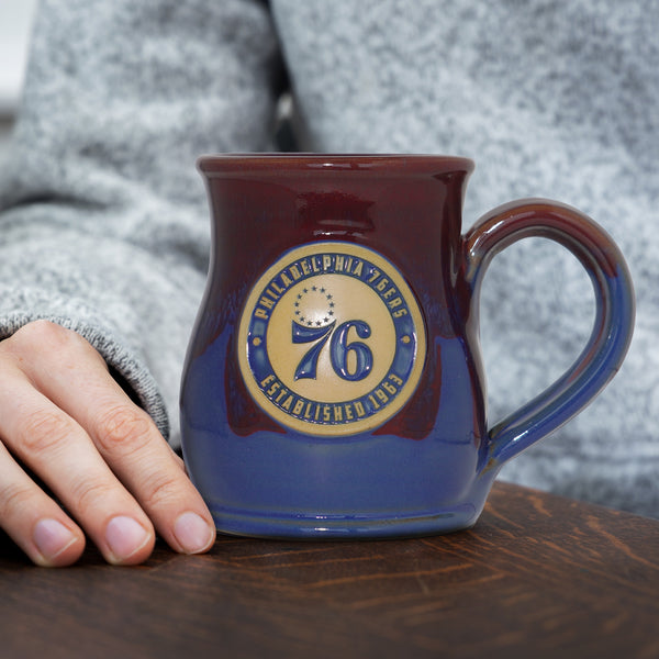 Philadelphia 76ers 14-oz Two-Tone Tall Belly Mug, Handmade Large Ceramic Coffee Mug With Team Logo, Premium Deneen Pottery Made in USA