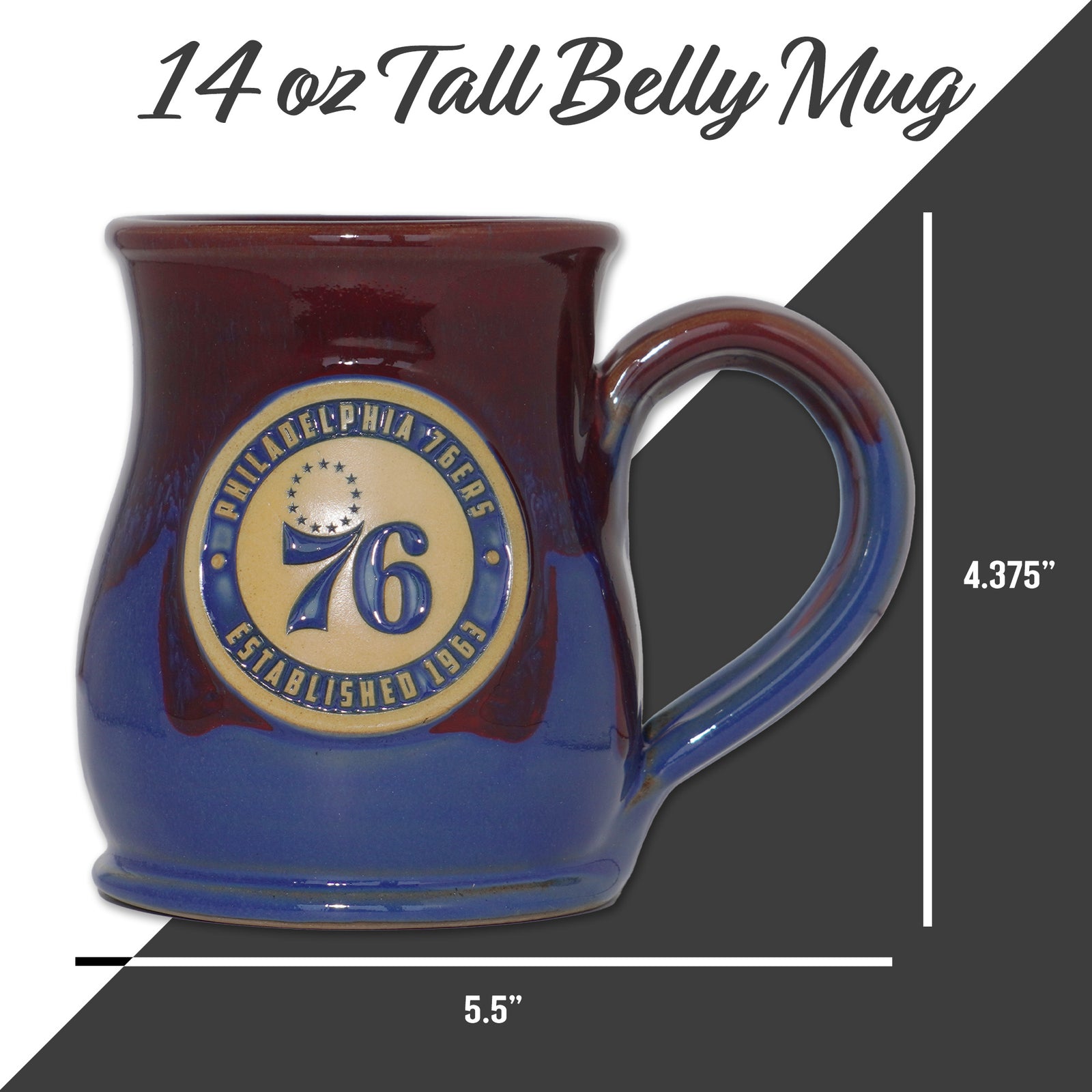 Philadelphia 76ers 14-oz Two-Tone Tall Belly Mug, Handmade Large Ceramic  Coffee Mug With Team Logo, Premium Deneen Pottery Made in USA