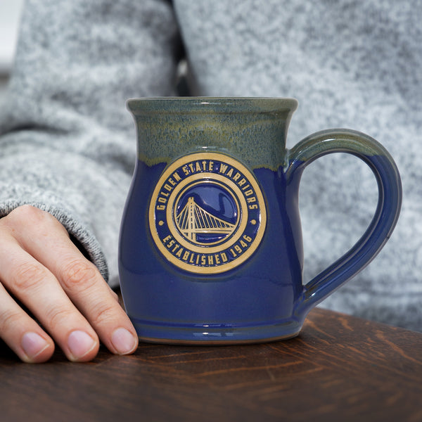 Golden State Warriors 14-oz Two-Tone Tall Belly Mug, Handmade Large Ceramic Coffee Mug With Team Logo, Premium Deneen Pottery Made in USA
