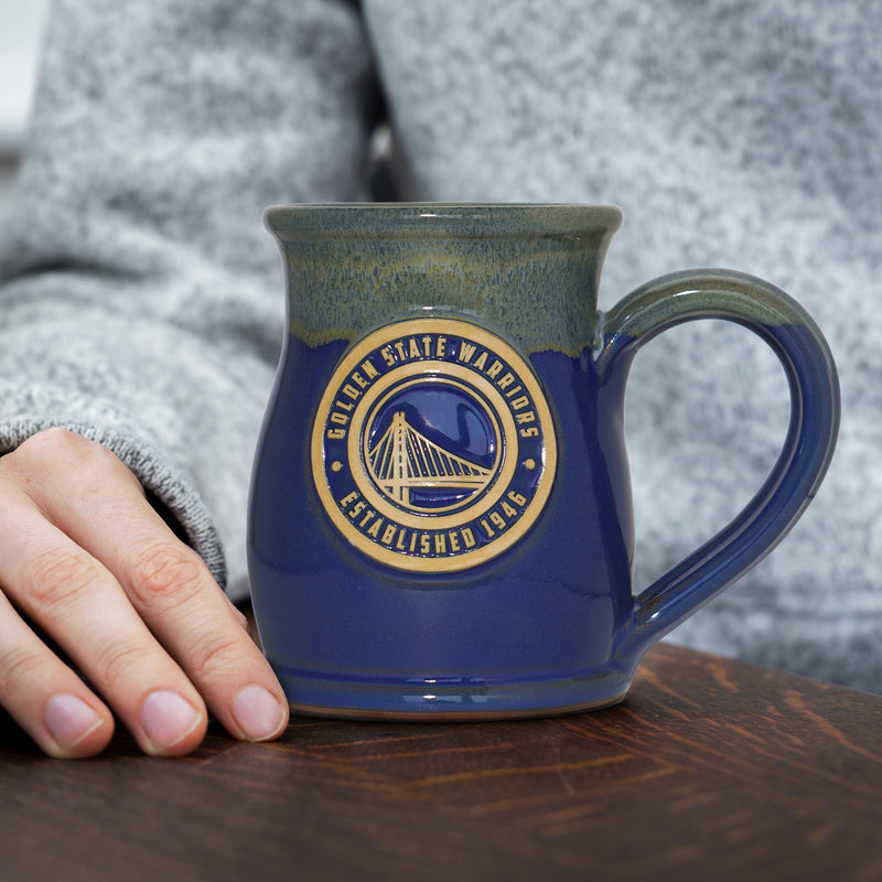 Golden State Warriors 14-oz Two-Tone Tall Belly Mug, Handmade Large Ceramic Coffee Mug With Team Logo, Premium Deneen Pottery Made in USA