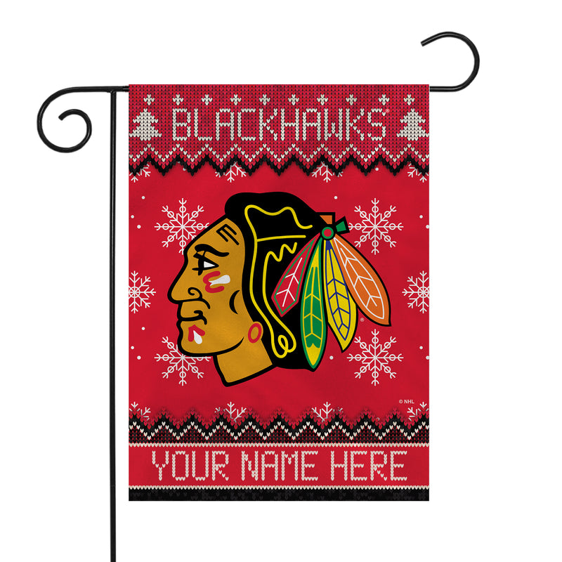 Blackhawks Winter Snowflake Personalized Garden Flag