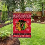 Blackhawks Winter Snowflake Personalized Garden Flag
