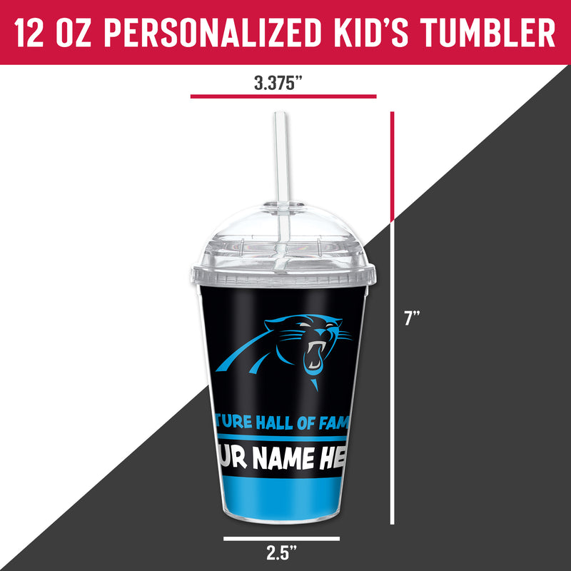 Carolina Panthers Personalized 12 Oz Youth Tumbler W/ Clear Swirly Straw