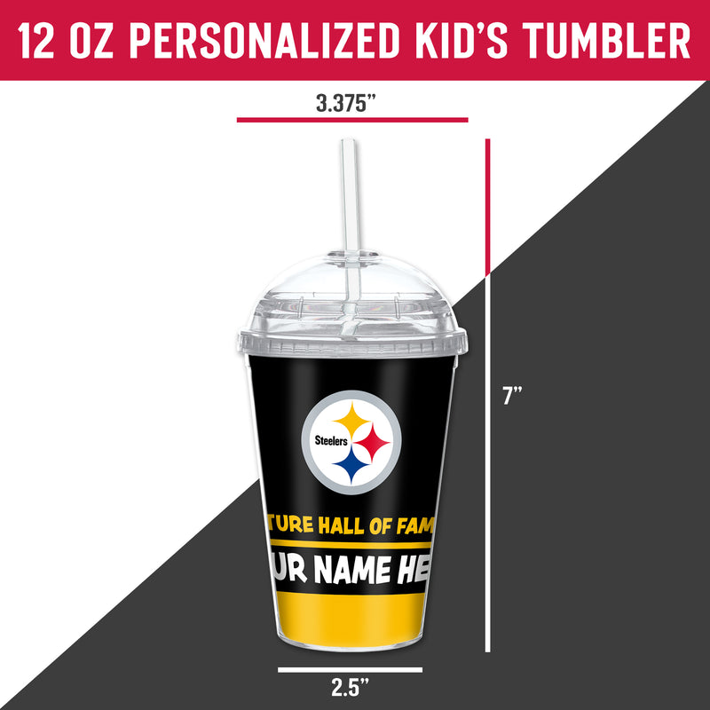 Steelers Personalized 12 Oz Youth Tumbler W/ Clear Swirly Straw