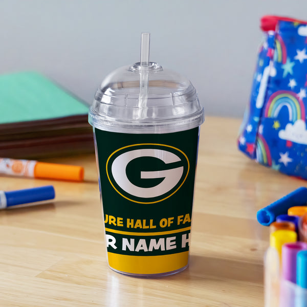 Packers Personalized 12 Oz Youth Tumbler W/ Clear Swirly Straw