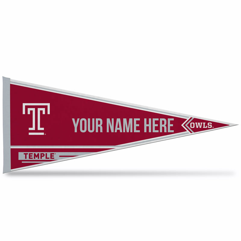 Temple University Soft Felt 12" X 30" Personalized Pennant