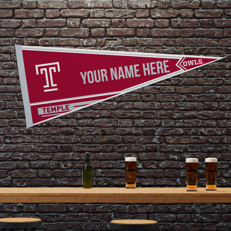 Temple University Soft Felt 12" X 30" Personalized Pennant