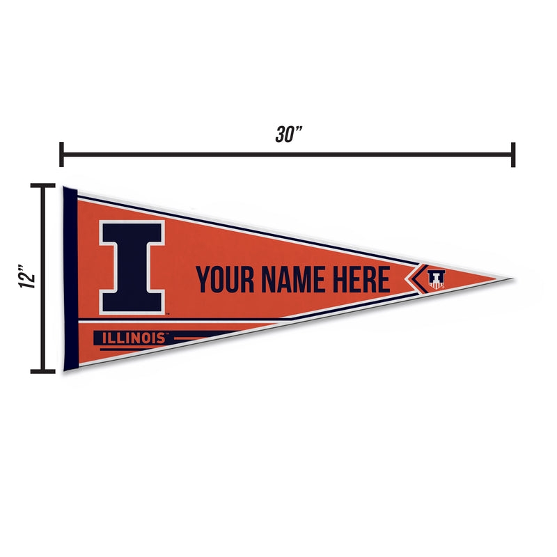 Illinois University Soft Felt 12" X 30" Personalized Pennant