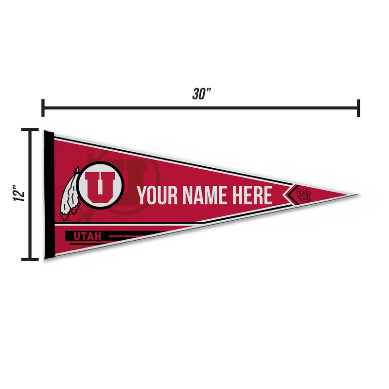Utah University Soft Felt 12" X 30" Personalized Pennant
