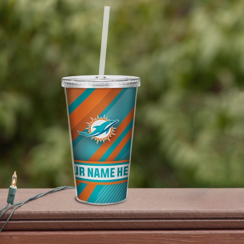 Dolphins Personalized Clear Tumbler W/Straw