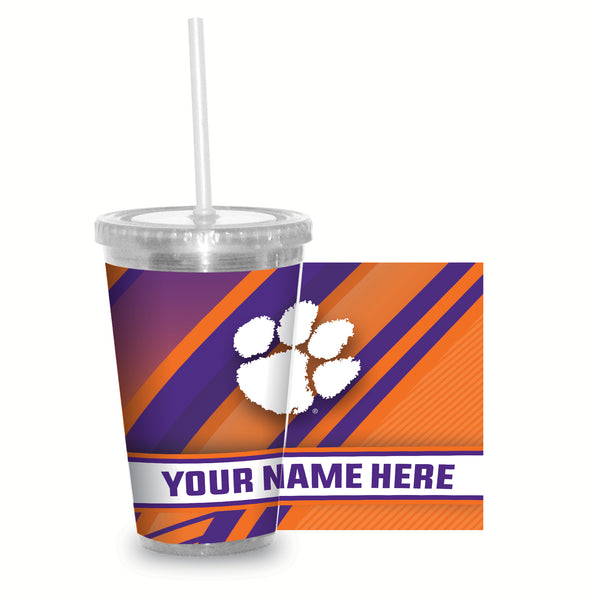 Clemson Personalized Clear Tumbler W/Straw