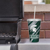 Michigan State Personalized Clear Tumbler W/Straw