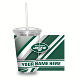 Jets Personalized Clear Tumbler W/Straw