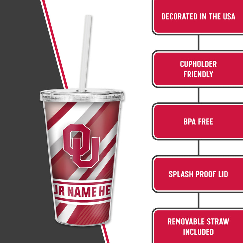 Oklahoma University Personalized Clear Tumbler W/Straw