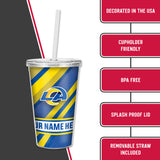 Rams Personalized Clear Tumbler W/Straw